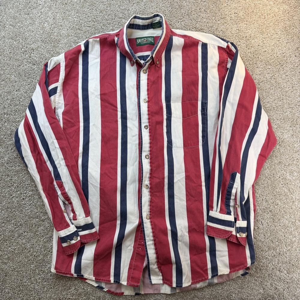 Y2K American Eagle Outfitters Striped Shirt Mens Medium Red Blue Long Sleeve